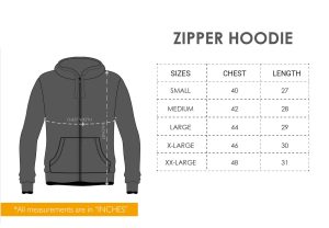 Pure Cotton Hoodie Size Chart in Inches