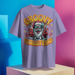 Groovy Christmas - Lavender Oversized T-shirt for Men - Christmas Offer