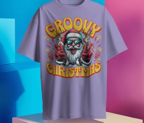 Groovy Christmas - Lavender Oversized T-shirt for Men - Christmas Offer